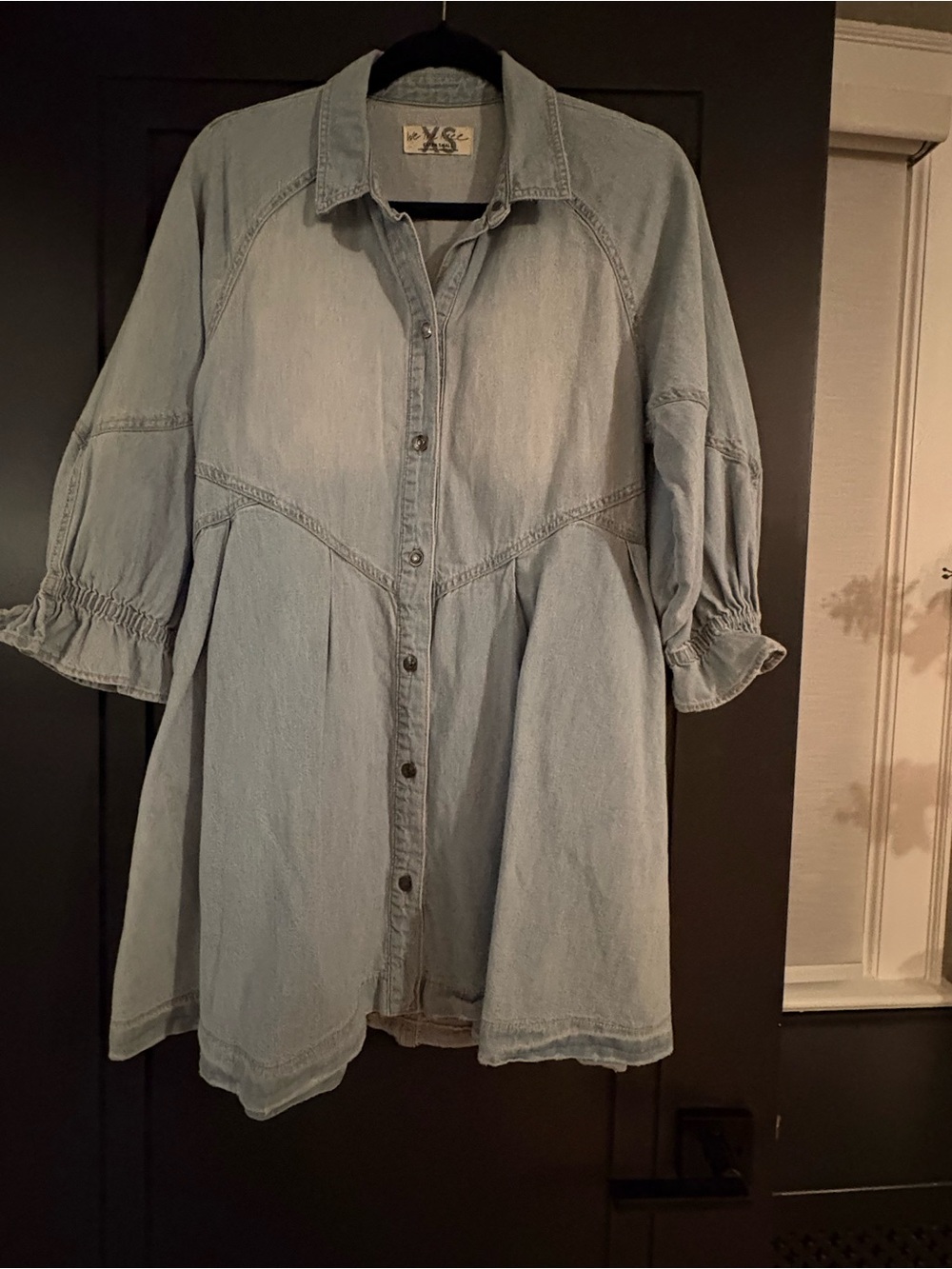 We The Free Light Wash Denim Mini Dress - Pale Blue